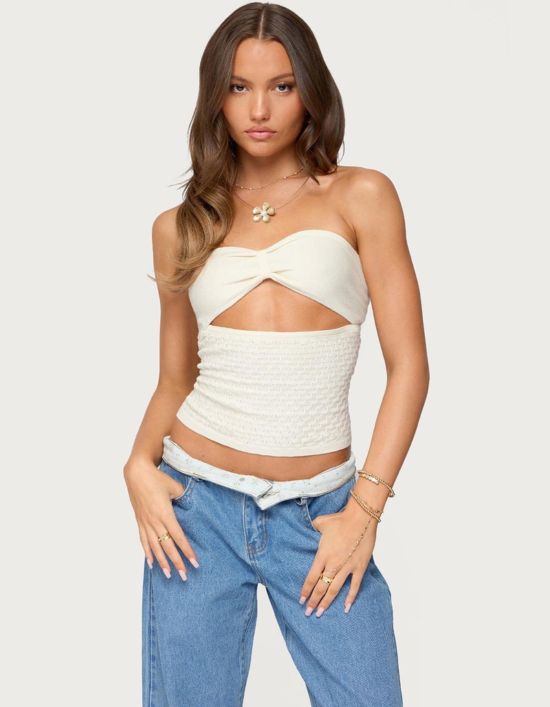 EDIKTED Textured Knit Strapless Cutout Top image number 0