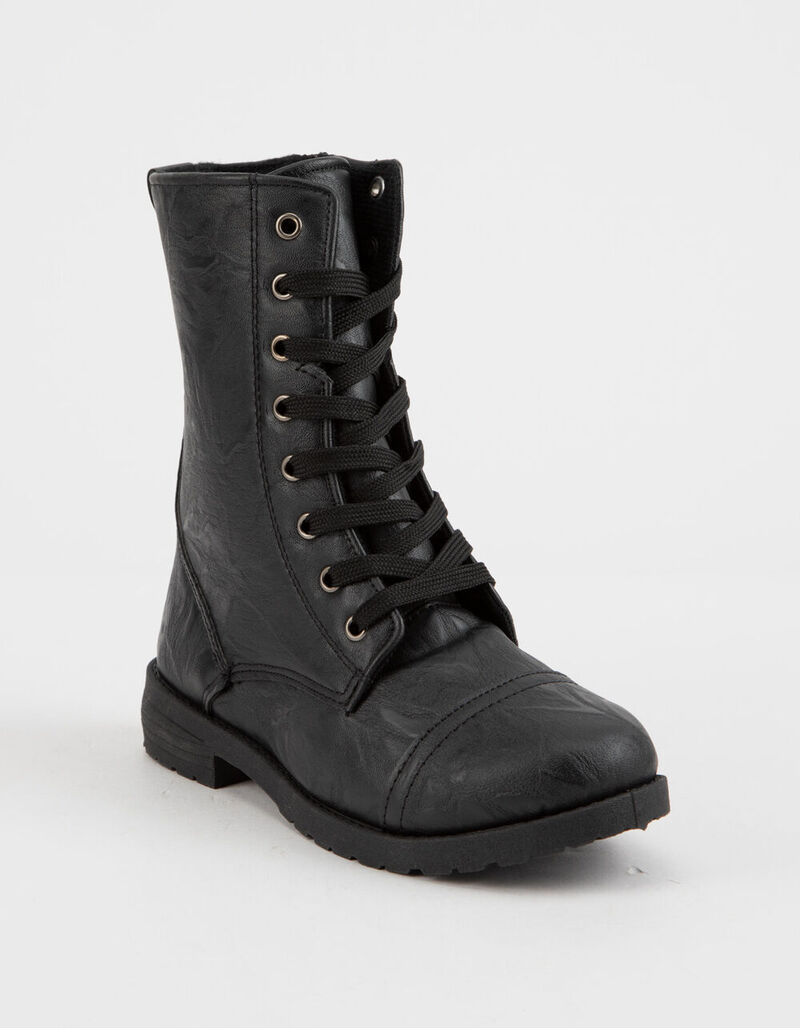 BLUE SUEDE SHOES Faux Leather Girls Combat Boots - BLACK - 334400100