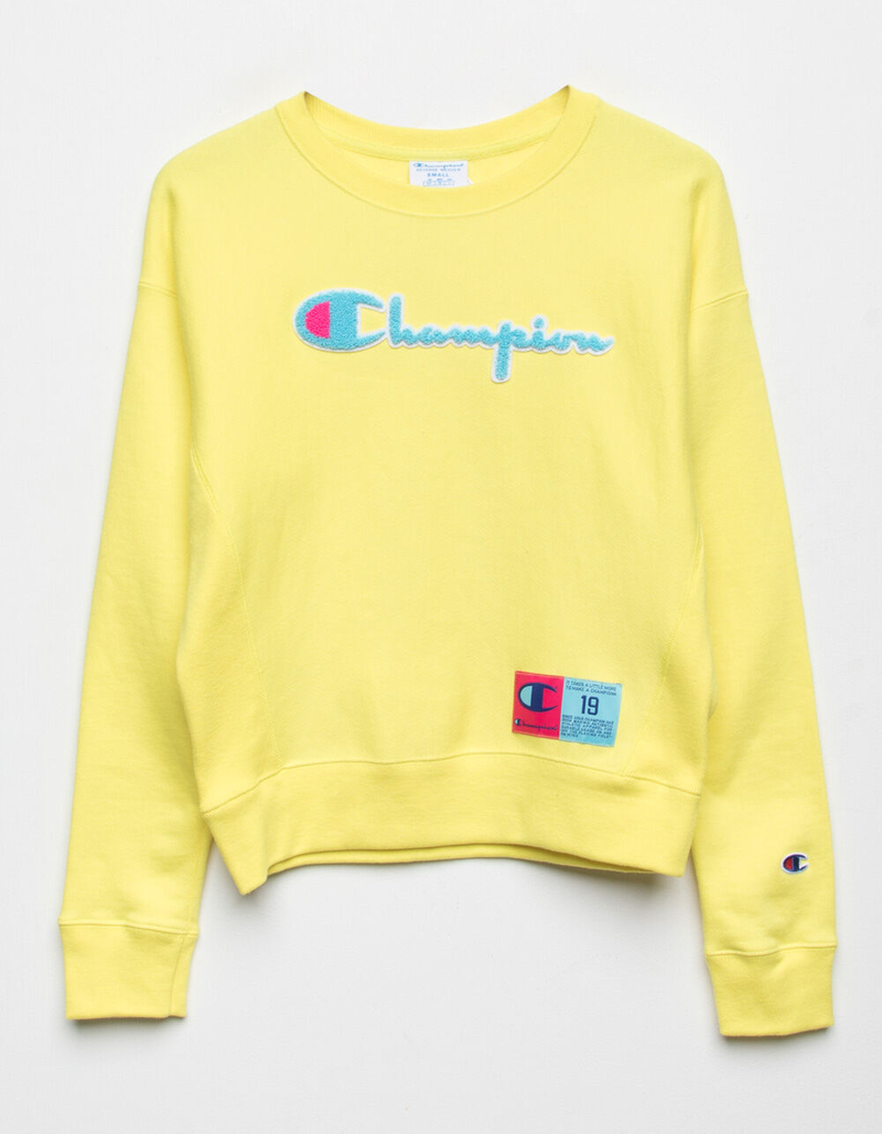 CHAMPION Reverse Weave Womens Yellow Crew Sweatshirt - YELLOW - L 