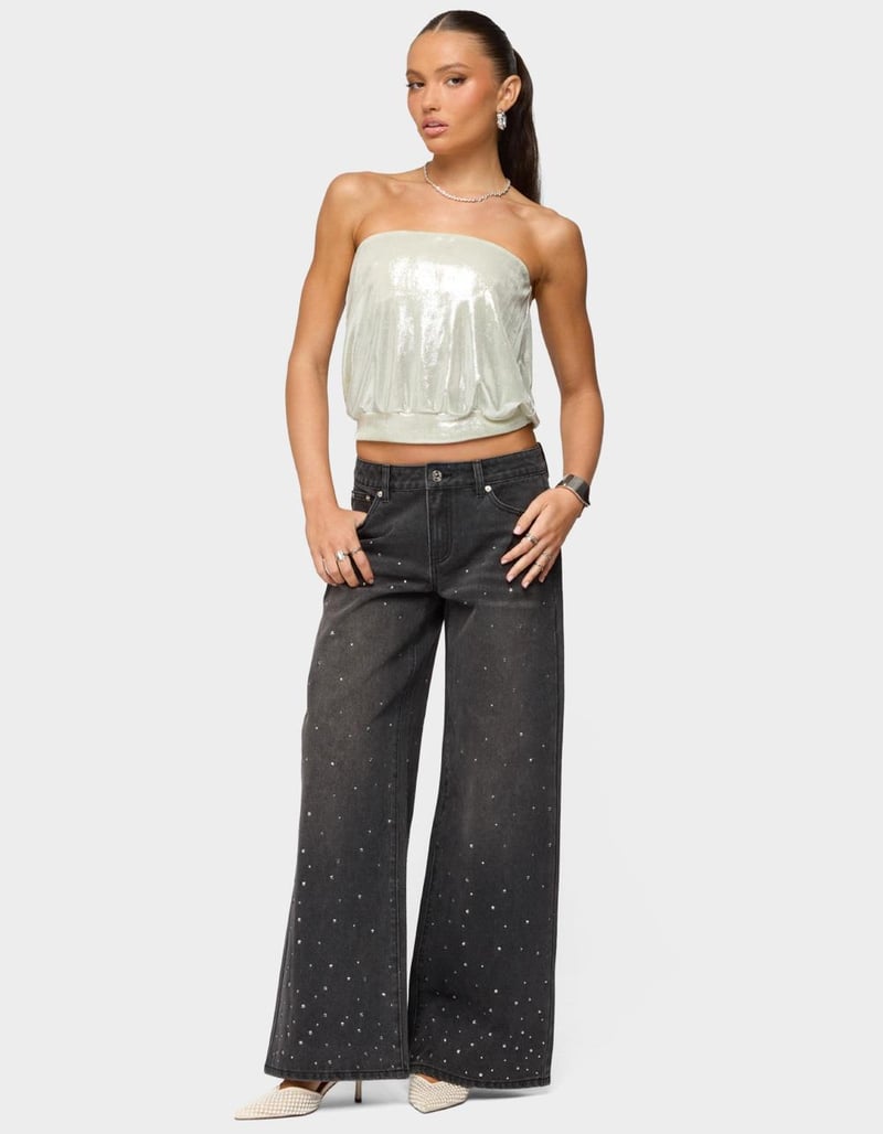 EDIKTED Rhinestone Washed Low Rise Baggy Jeans image number 3