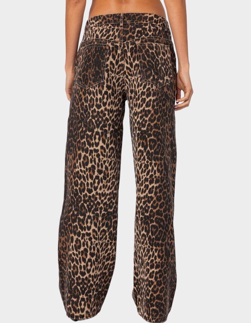 Leopard print pocket button low rise jeans