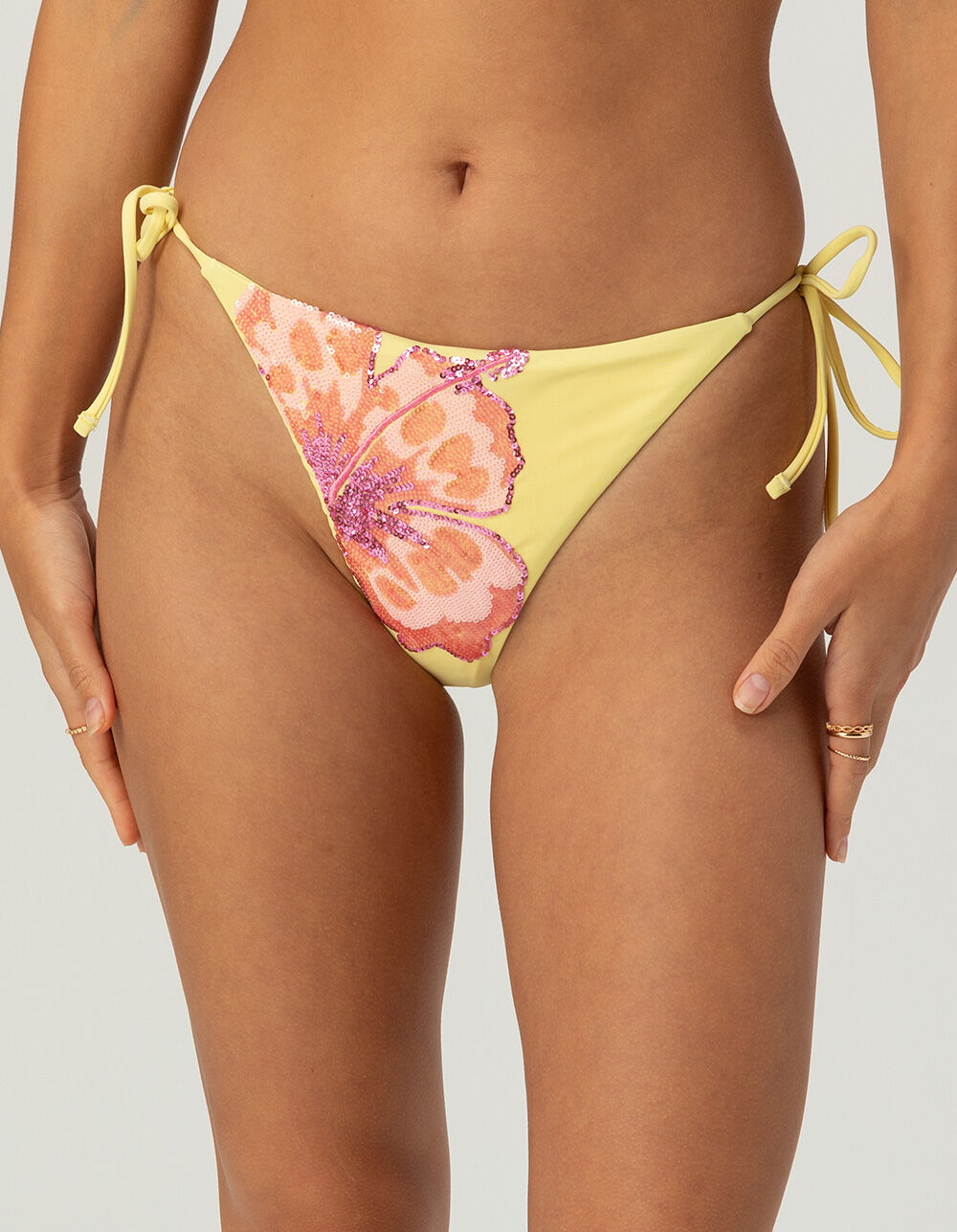 DAMSEL Hibiscus Flow Tie Side Cheeky Bikini Bottoms - YELLOW | Tillys