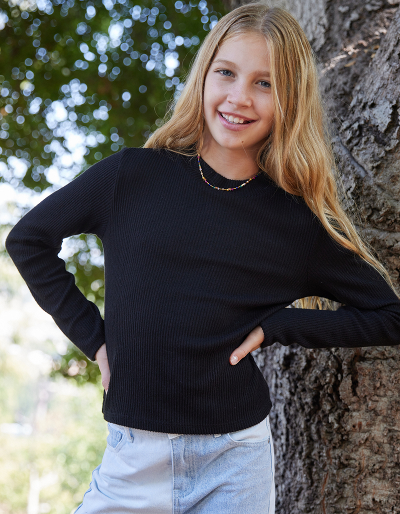 FULL TILT Essentials Rib Mock Neck Girls Top image number 3