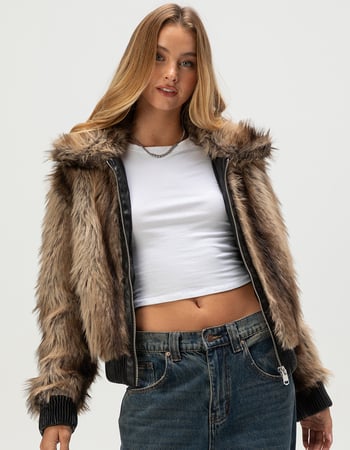 WEST OF MELROSE Womens Faux Fur Coat Primary Image