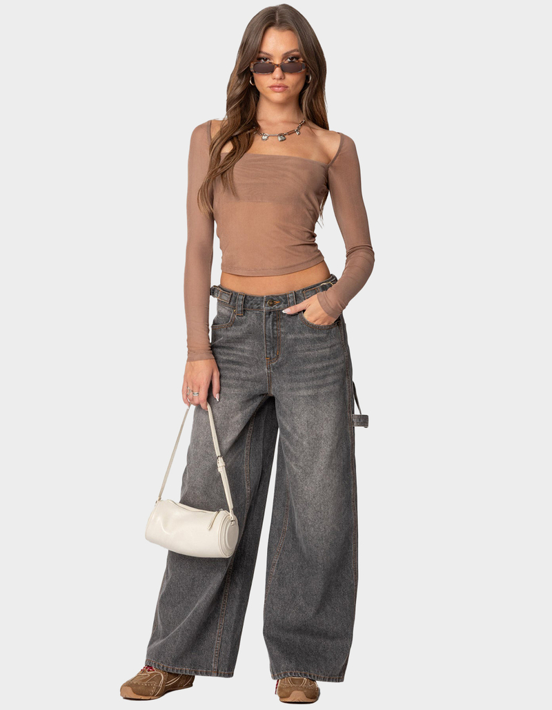 EDIKTED Baggy Washed Low Rise Carpenter Jeans image number 4