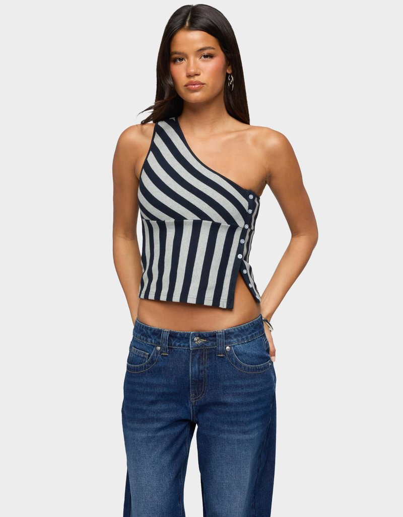 EDIKTED Button Striped One Shoulder Top image number 0