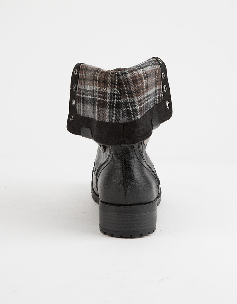 SODA Fold Down Faux Leather Black Womens Combat Boots image number 3