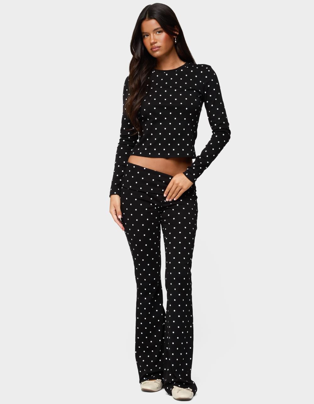 EDIKTED Daliya Polka Dot Fold Over Pants - BLACK | Tillys