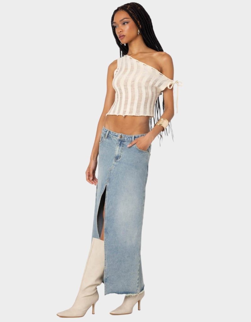 EDIKTED Tamra Sheer Knit Asymmetric Top image number 3