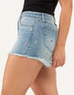 TINSELTOWN Mushroom Embroidered Womens Frayed Denim Shorts image number 2