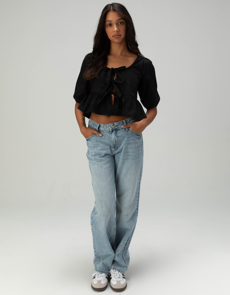 RSQ Womens Triple Tie Scoop Neck Babydoll Top image number 1