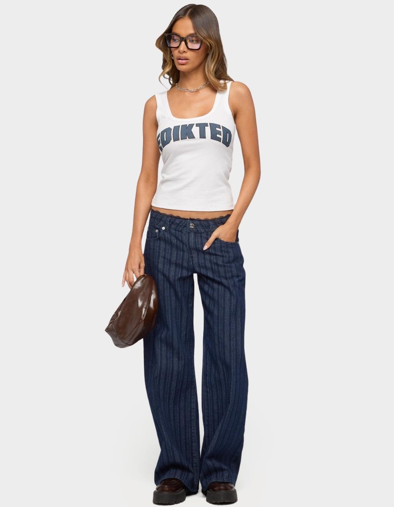 EDIKTED Lace Trim Striped Low Rise Baggy Jeans image number 4