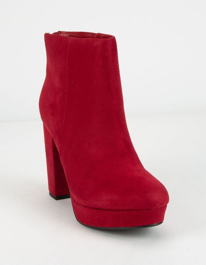 DELICIOUS Faux Suede Ankle High Heel Womens Boot image number 0