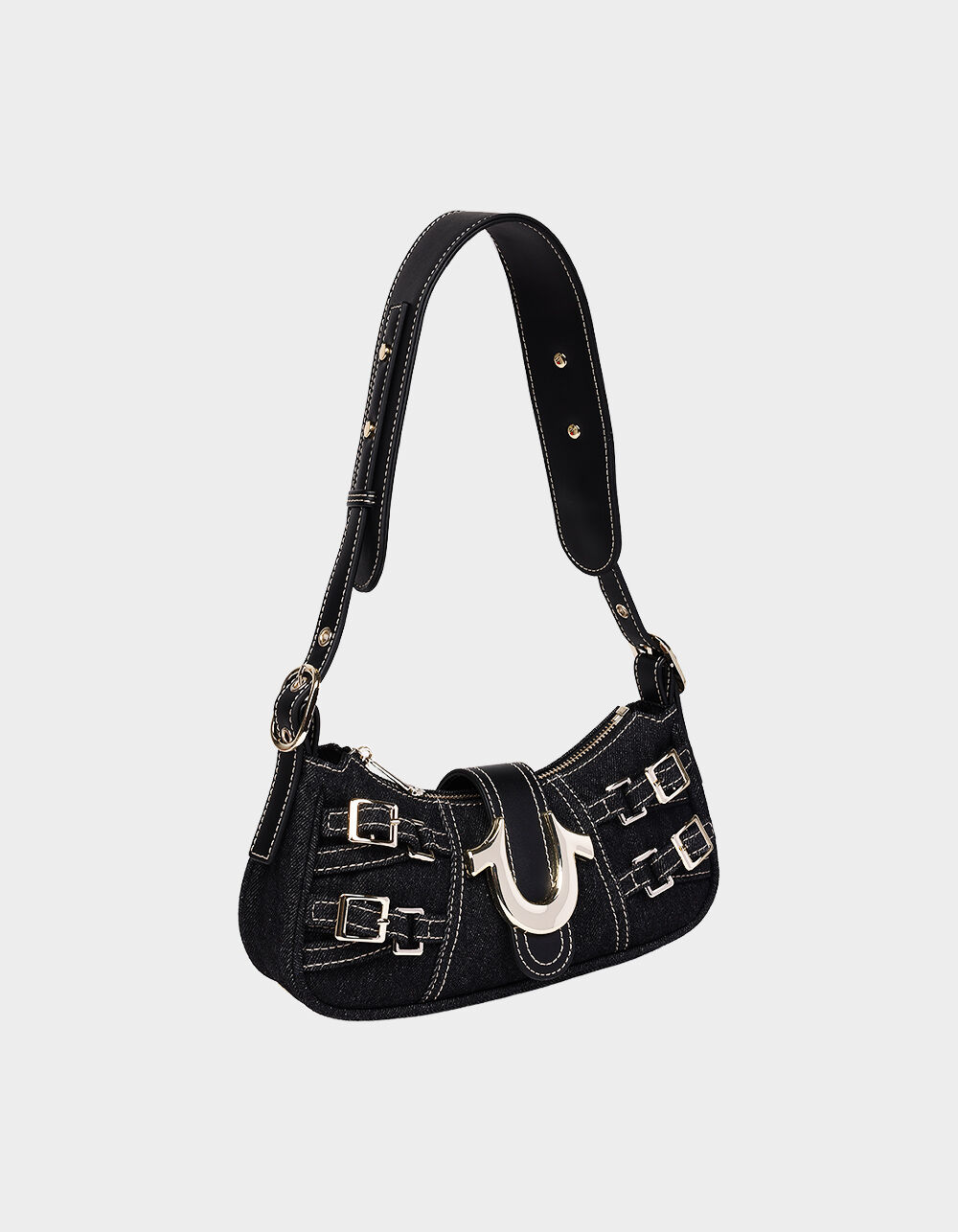 TRUE RELIGION Multi-Strap Denim Shoulder Bag - BLACK - ONE SIZE