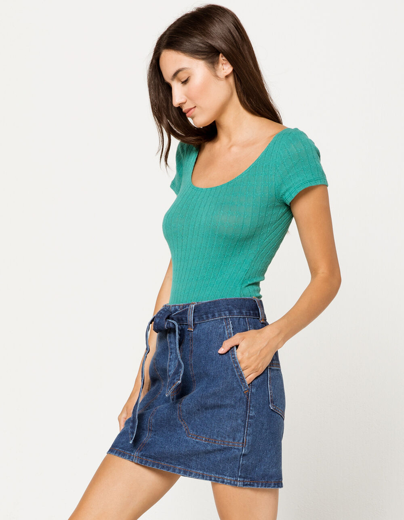 SKY AND SPARROW Textured Scoop Neck Hunter Bodysuit image number 1