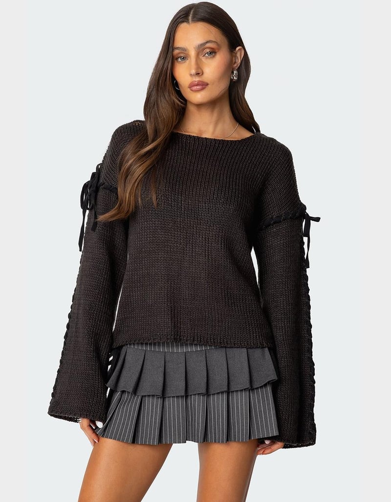 EDIKTED Amelia Lace Up Sleeve Sweater image number 0