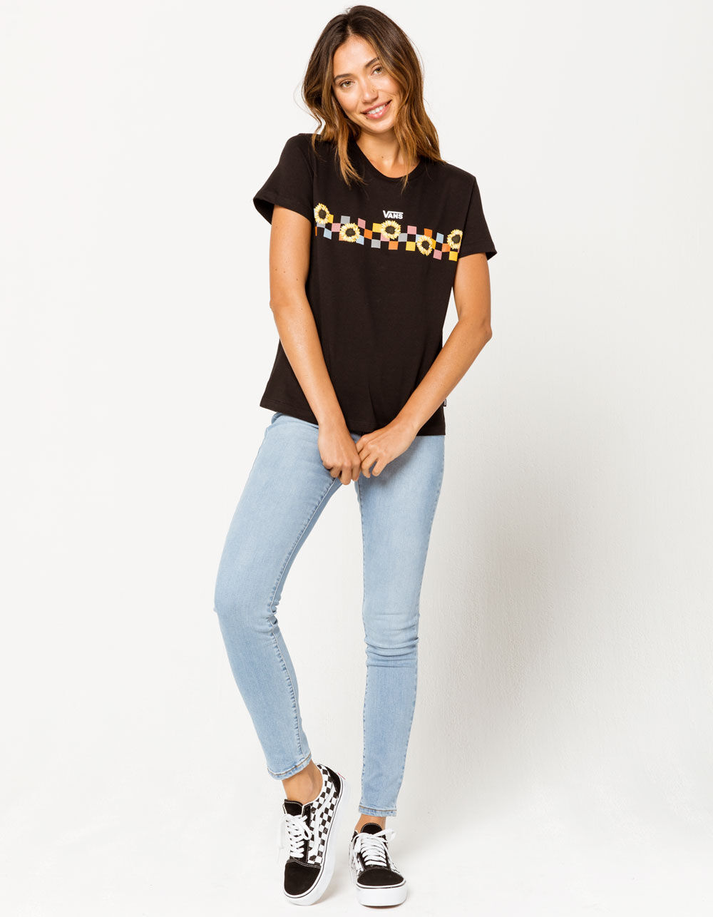 VANS Sunflower Check Womens Tee - BLACK 