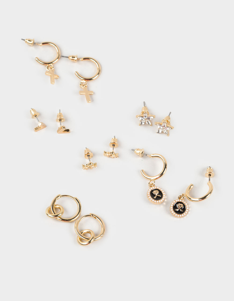 FULL TILT 6 Pack Cross/Rose/Pearl Hoop Earrings image number 0