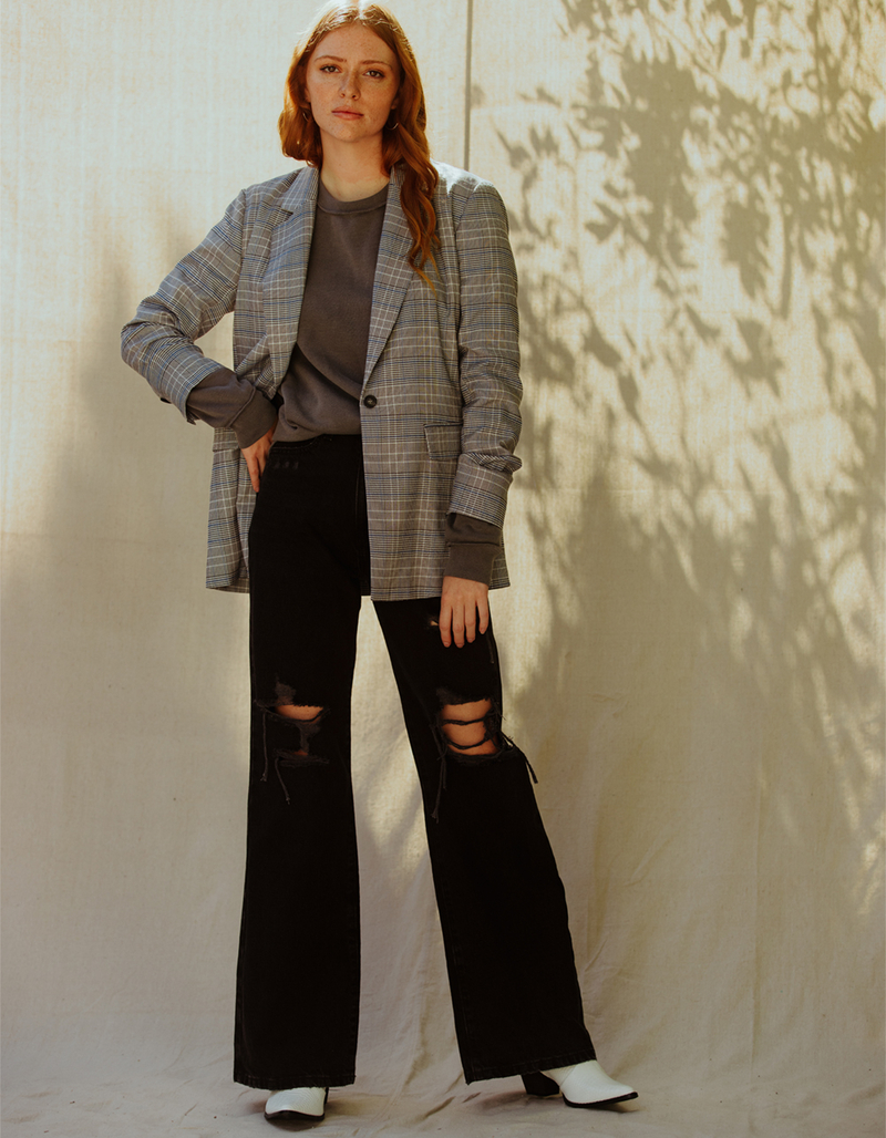 WEST OF MELROSE Womens Plaid Blazer image number 6