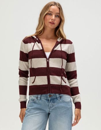 PINK ROSE Womens Stripe Zip-Up Hooded Sweater Primary Image