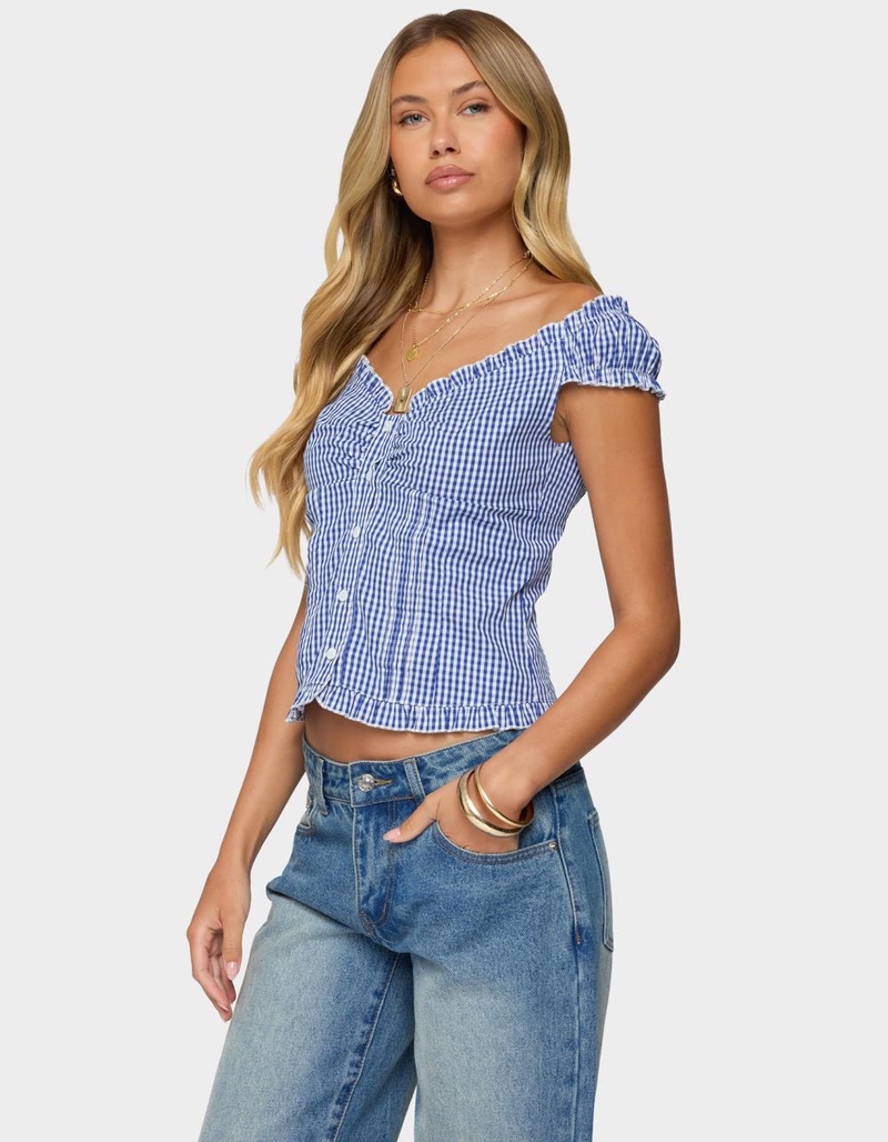 EDIKTED Dorothie Gingham Button Up Top image number 1