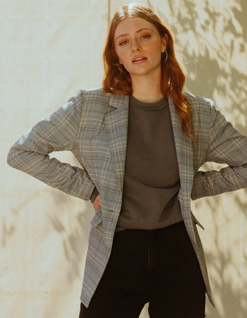 WEST OF MELROSE Womens Plaid Blazer image number 3