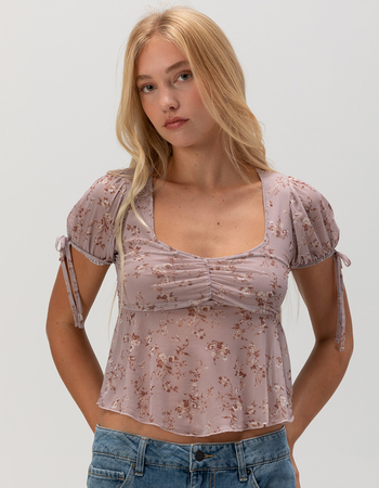 FULL TILT Floral Print Mesh Babydoll Womens Top Primary Image