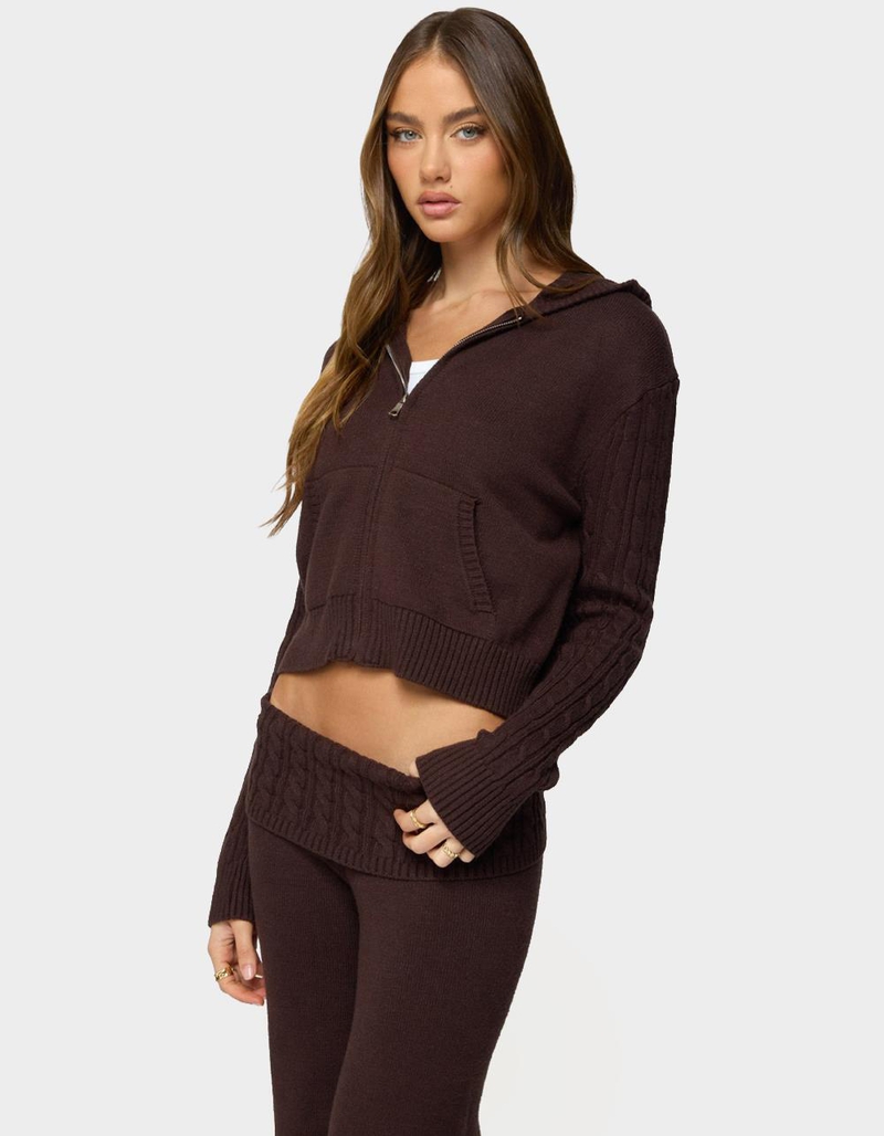 EDIKTED Lula Cable Knit Zip Up Hoodie image number 1
