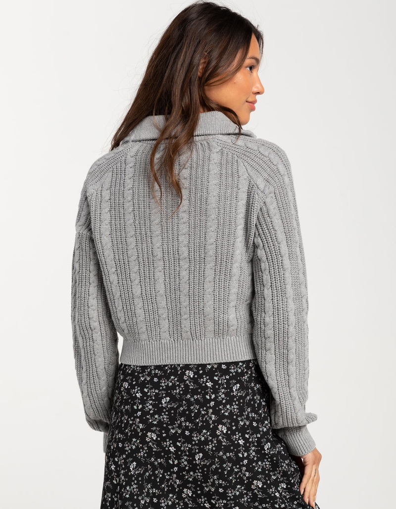 RSQ Womens Stadium Collar Cable Zip-Up Sweater image number 2