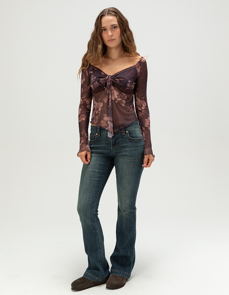 FULL TILT Floral Mesh Womens Hanky Top image number 4