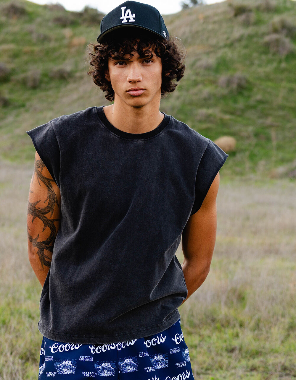 RSQ Mens Washed Cropped Muscle Tee - BLACK - M | Tillys