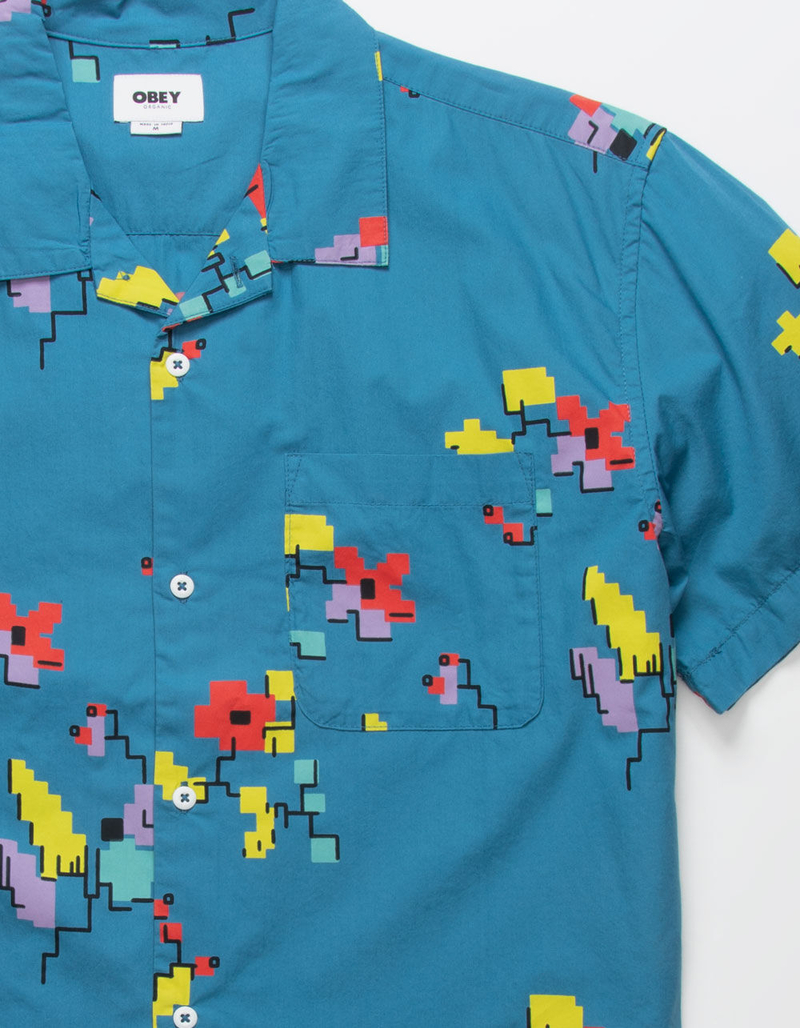OBEY Digital Woven Mens Button Up Shirt BLUE COMBO Tillys
