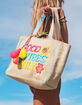 KATYDID Good Vibes Only Happy Floral Canvas Tote Bag image number 3