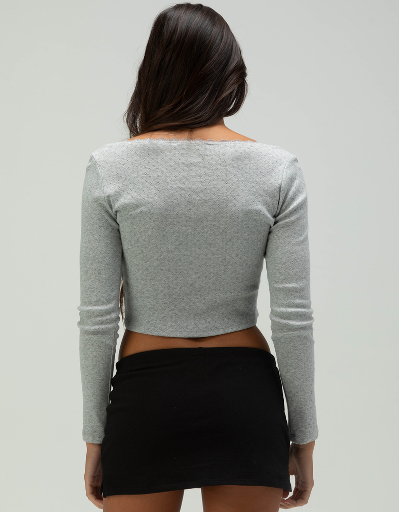 RSQ Womens Pointelle Bow Long Sleeve Top image number 3