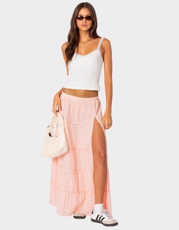 EDIKTED Tiered Eyelet Slitted Maxi Skirt Alternative Image