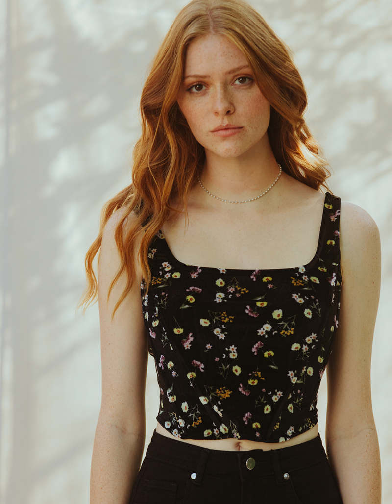 WEST OF MELROSE Floral Velvet Corset image number 2