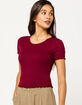 BOZZOLO Ribbed Lettuce Edge Burgundy Womens Crop Tee image number 1