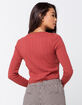 SKY AND SPARROW Lace Trim Button Front Rust Womens Knit Top image number 3
