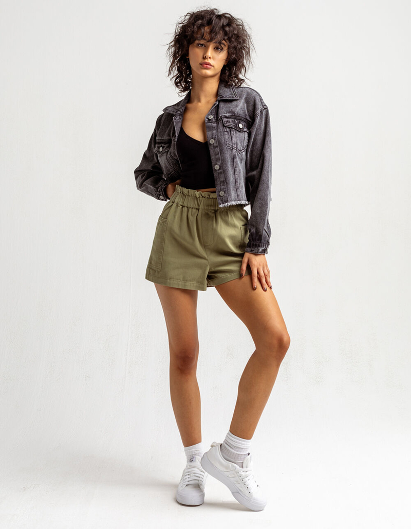 ASHLEY Washed Cutoff Womens Trucker Denim Jacket image number 4