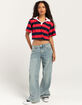 RSQ Womens Stripe Crop Polo Shirt image number 2
