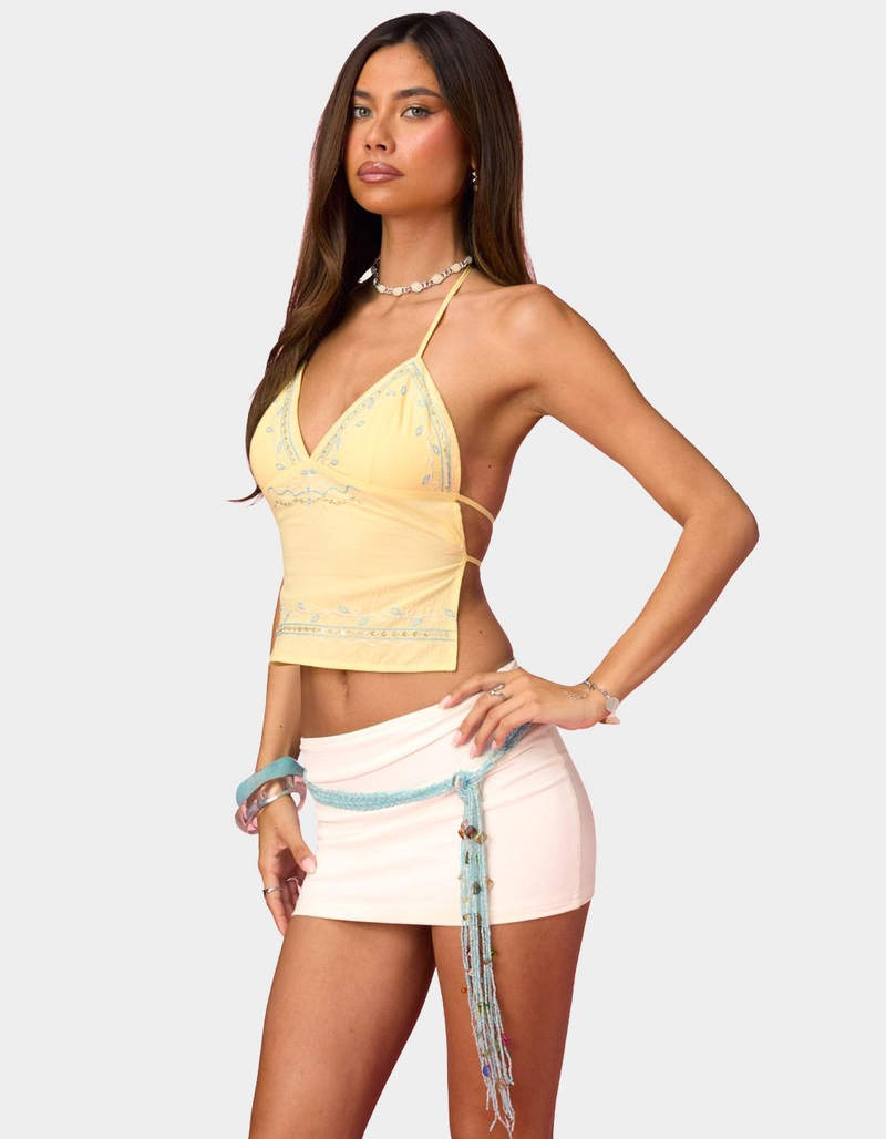 EDIKTED Barbie&trade; Embroidered Linen Look Backless Top image number 1