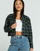 RSQ Womens Blue & Green Crop Flannel Shirt image number 1