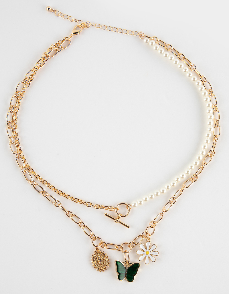 FULL TILT Layered Half Pearl Chain Charm Necklace image number 0