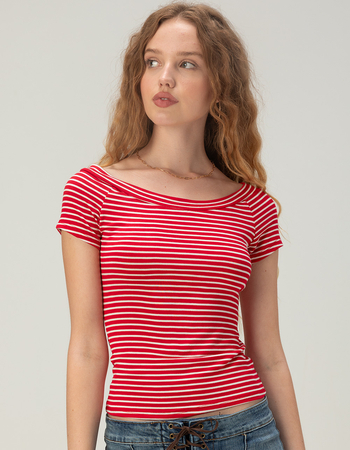 TILLYS Womens Open Neck Stripe Tee Primary Image