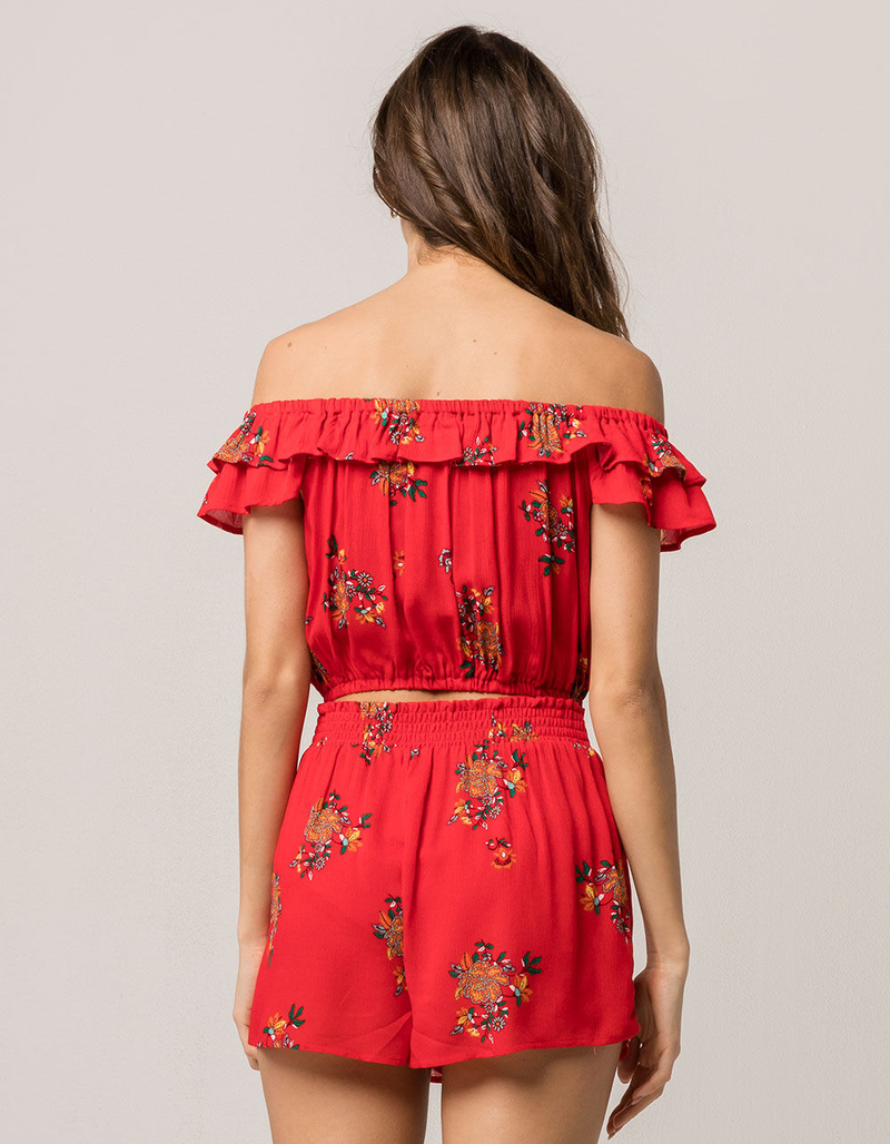 GYPSIES & MOONDUST Floral Off The Shoulder Womens Crop Top And Shorts Set image number 2
