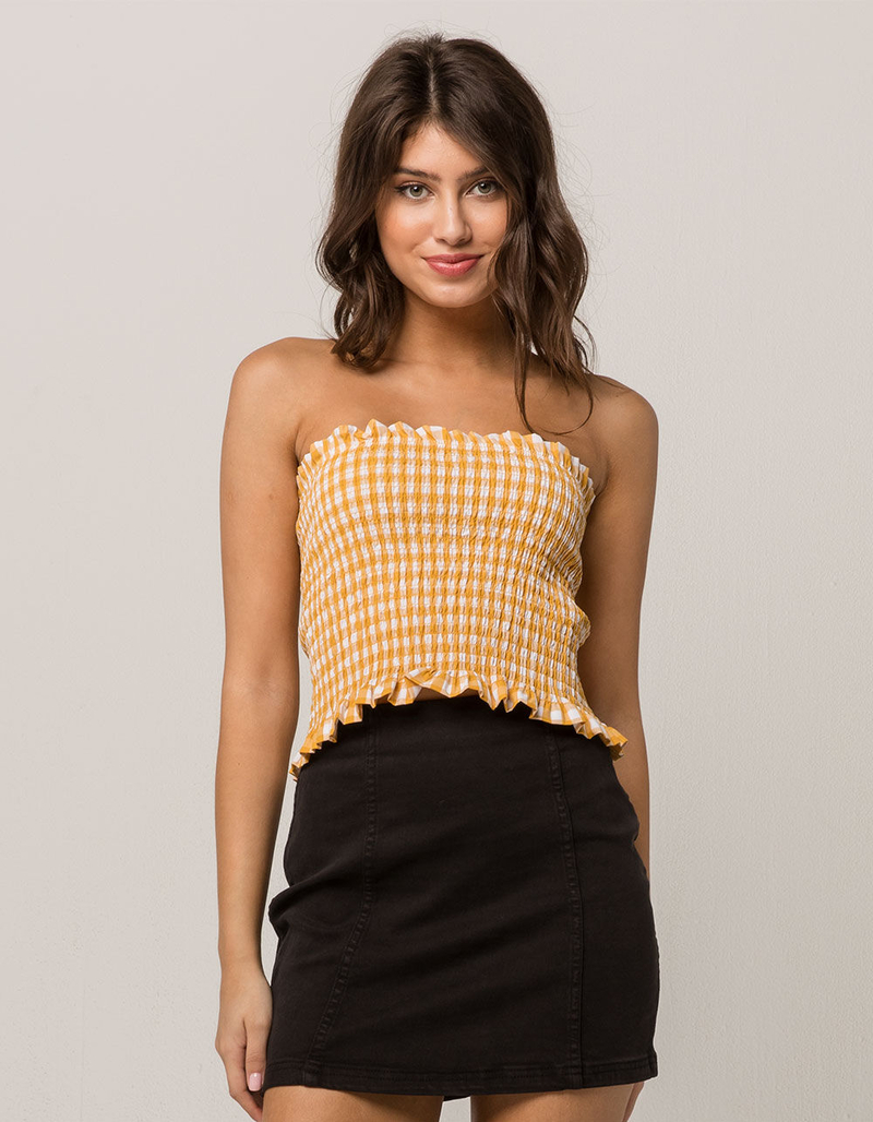 HEART HIPS Gingham Yellow Womens Tube Top image number 0