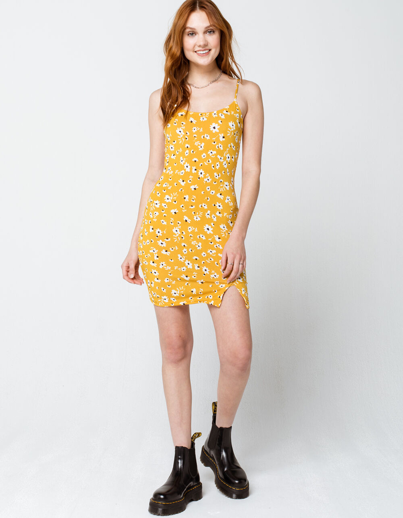 POLLY & ESTHER Ditsy Knit Mustard Slip Dress image number 3