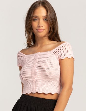 FULL TILT Open Knit Button Front Womens Sweater Primary Image