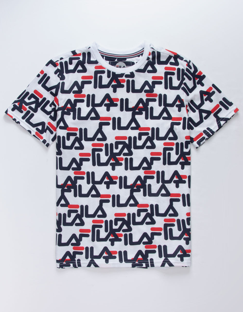 FILA Allover Logo White & Blue Boys T-Shirt image number 0