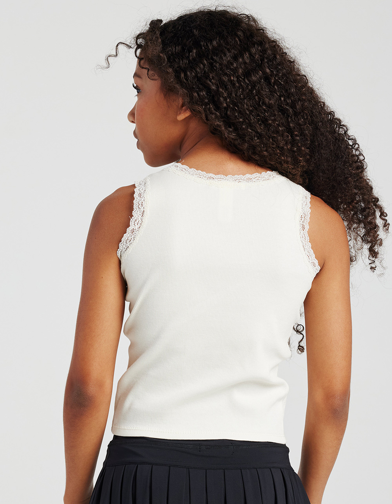 FULL TILT Lace Trim Rosette Girls Tank Top image number 4